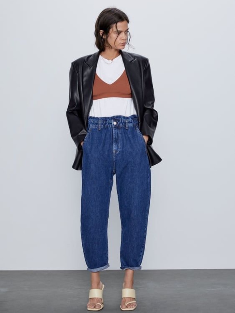 ZARA, Baggy Paperbag Jeans High Rise Blue Denim Size 6, Relaxed Mom Fit